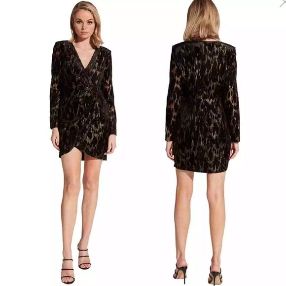 Bardot Ariela Mini Faux Wrap Long Sleeve Cocktail V Neck Dress Size 6 Small - Picture 2 of 9